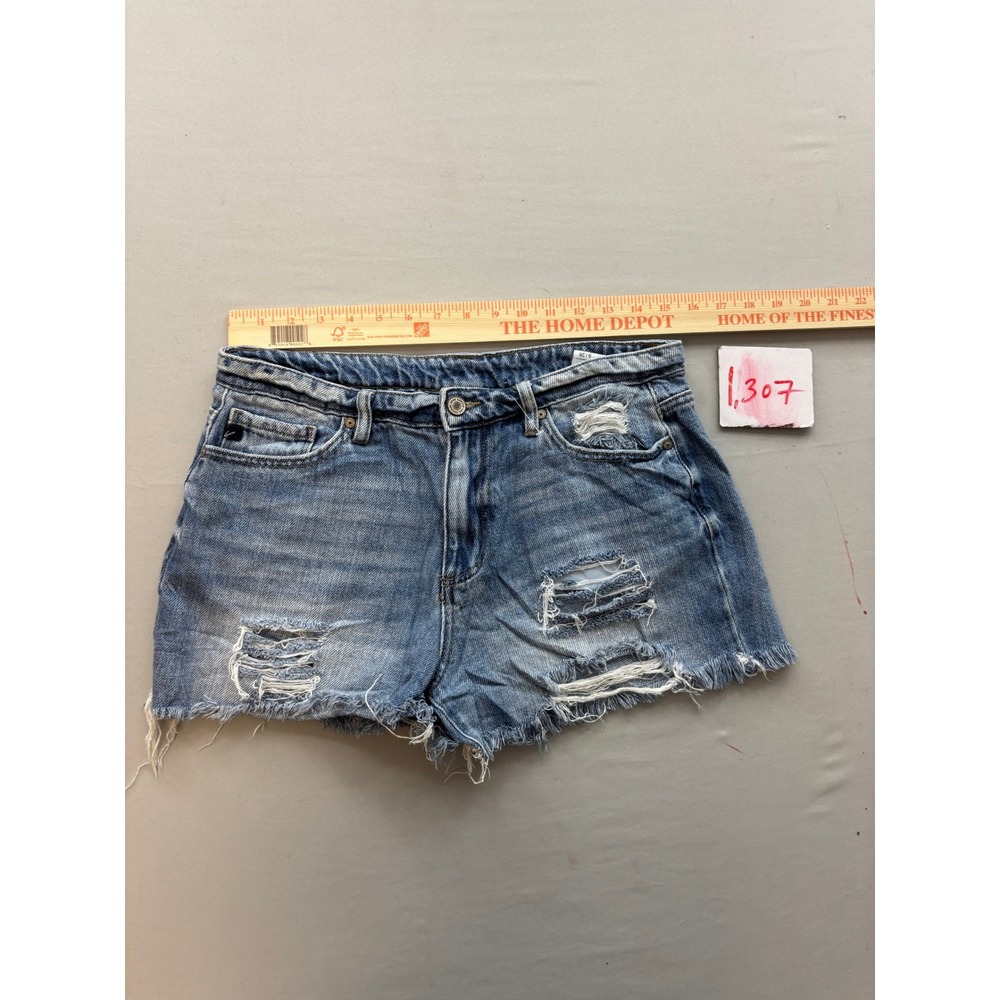 Kancan Distressed Denim Jean Shorts Medium Wash High Rise Raw Hem KC8571M 9/28